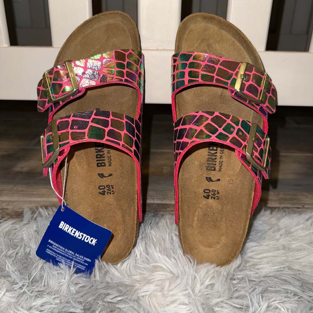 BIRKENSTOCK Arizona BS Gator Gleam Raspberry Narrow Slides